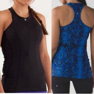 BUNDLE (2) Lululemon Sz 4 Black and blue Snake  Yoga Tank Top